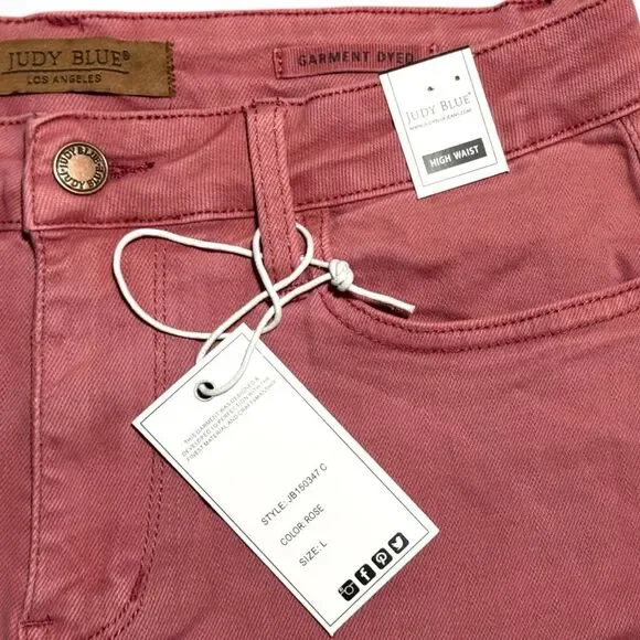 Judy Blue High Rise Shorts Rose Garment Dyed Embroidery Stretch Denim NWT - Picture 9 of 12